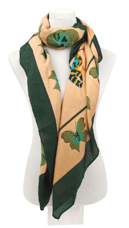 Damen Tuch Groß Viskose 130X130 cm Grün Khaki Schmetterling Totenkopf